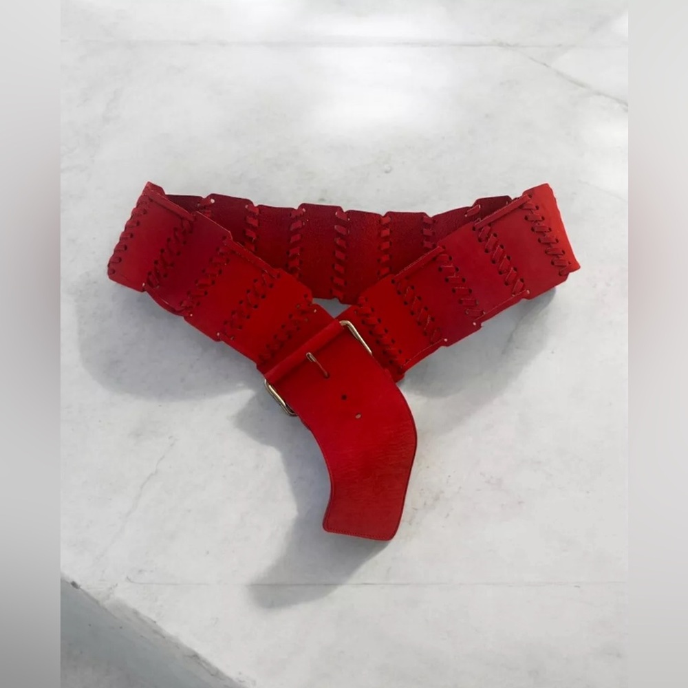 RED ADOLF Belt 85 Suede Braided Statement Piece Bold Gorgeous Retro